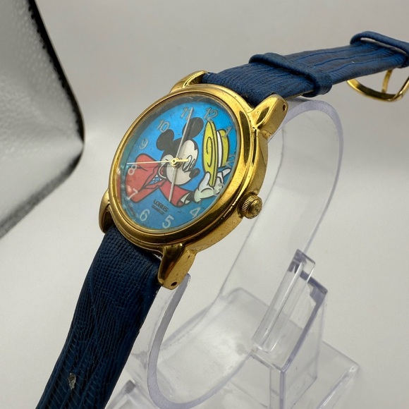 Disney Lorus Mickey Mouse Yellow Hat Watch Rare (New Battery) Blue Band Gold Bez - Picture 5 of 10